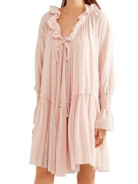 See by Chloe SS17 "Silver Pink" Bow-Detailed Ruffled Gauze Mini Dress